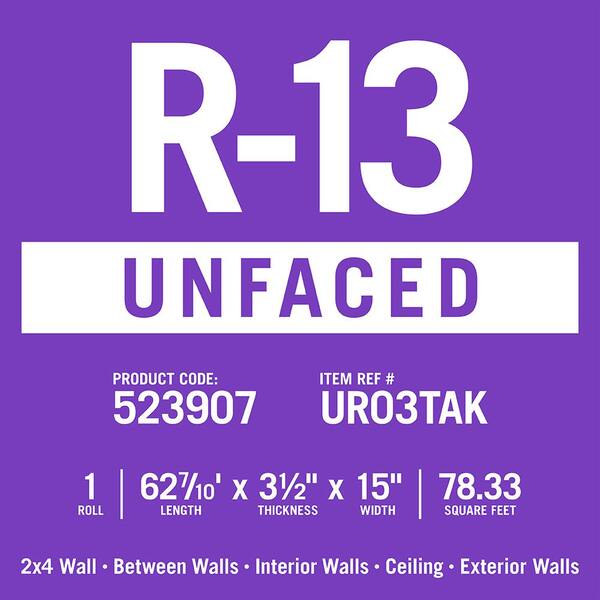 R- 13 Faced Fiberglass Insulation Roll 15 in. x 32 ft. (1 Roll)