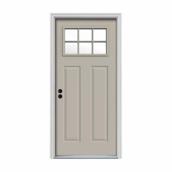 JELD-WEN 32 in. x 80 in. 6 Lite Craftsman Desert Sand Painted Steel Prehung Right-Hand Inswing Front Door w/Brickmould