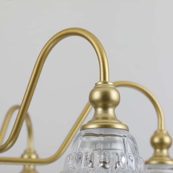 JUSHENG 6-Light Gold Metal Chandelier with Scalloped Clear Glass