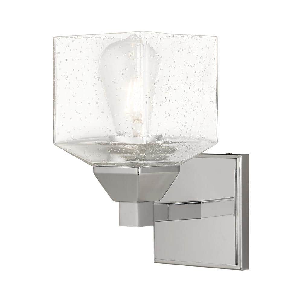 Lansford 4.75 in. 1-Light Polished Chrome Wall Sconce with Clear Seeded Gla
