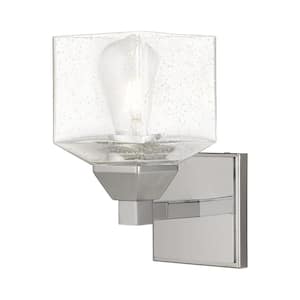 Lansford 4.75 in. 1-Light Polished Chrome Wall Sconce with Clear Seeded Glass