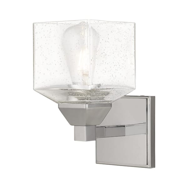 Livex Lighting Lansford 4.75 in. 1-Light Polished Chrome Wall Sconce with Clear Seeded Glass