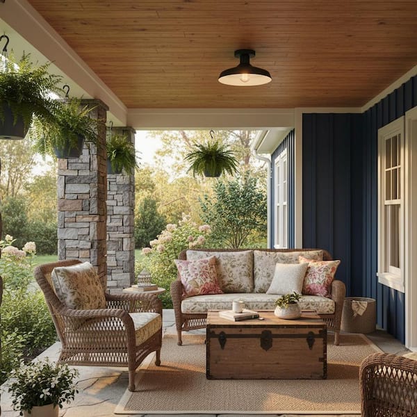 HINKLEY Forge 12.0 in. 1 Light Black Flush Mount