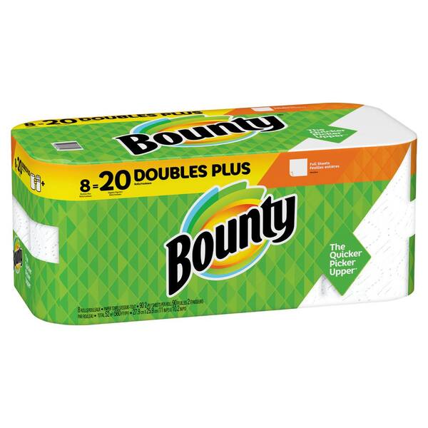 Bounty Quick-Size Paper Towels 8 Family Rolls = 20 Regular Rolls NEW White