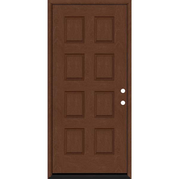 Steves & Sons Regency 36 in. x 80 in. 8-Panel LHIS Chestnut Stain Mahogany Fiberglass Prehung Front Door