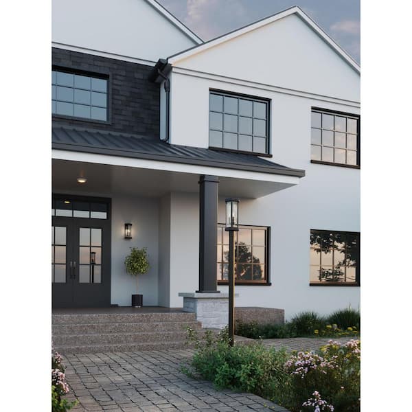 3-Light Textured Black Ramsey Steel Hardwired Outdoor Weather Resistant Post Light with No Bulbs Included