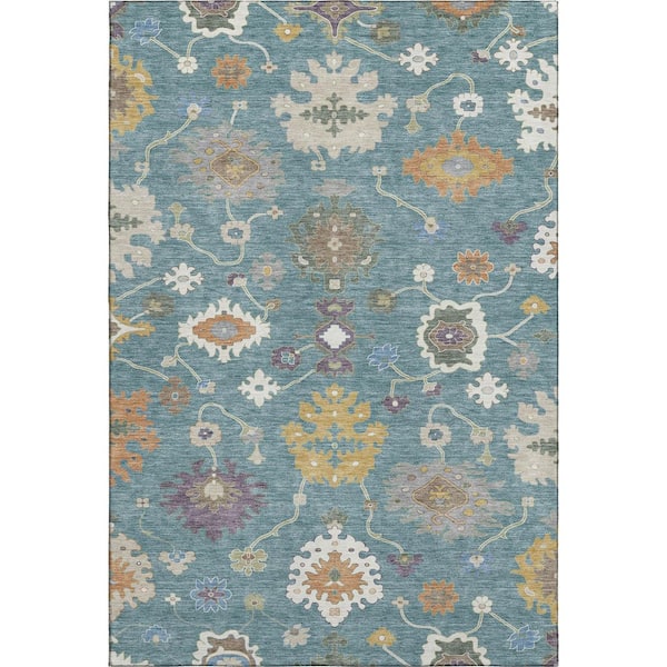 Mayfield Premium Machine Washable Abstract AMF2532 Teal 10 ft. x 14 ft. Area Rug