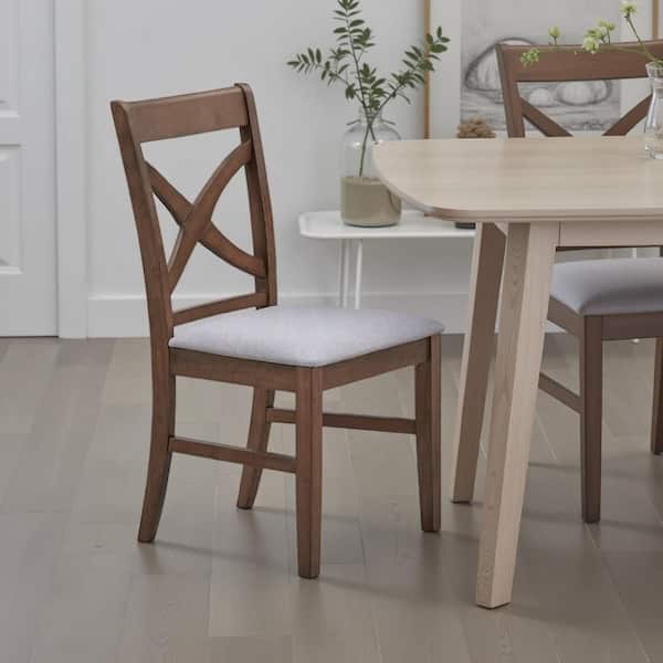 Feri Brown and Gray Fabric Cross Back Dining Chair (Set of 2)