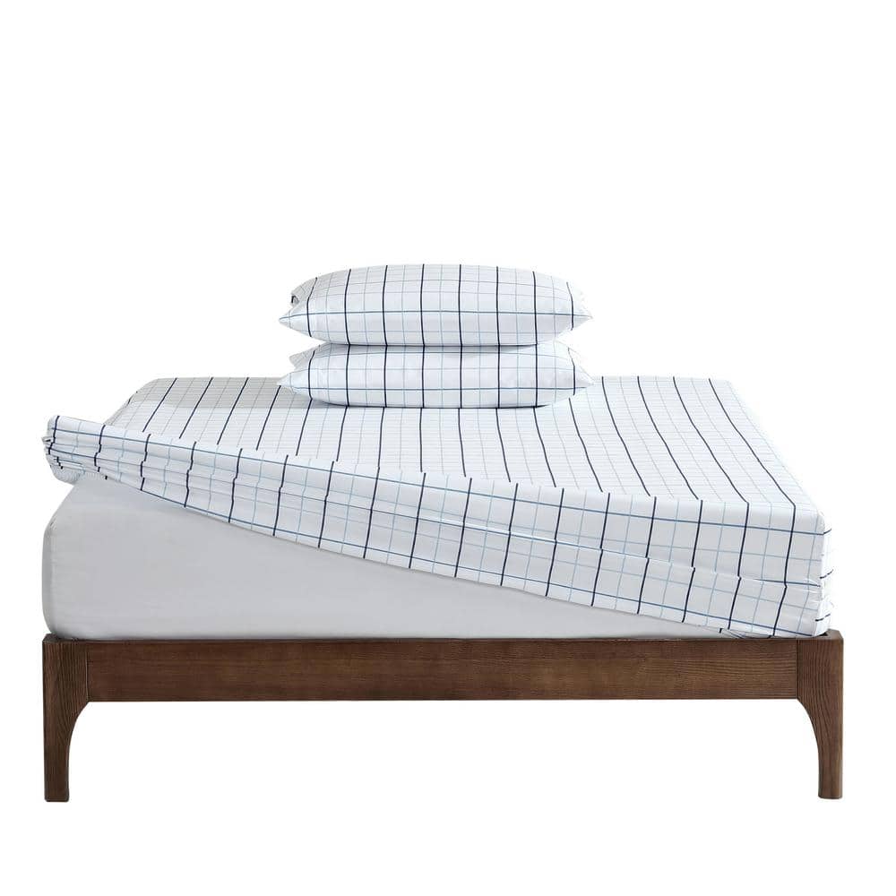Classic Blue Checkered Twin XL Microfiber Sheet Set with Deep Pockets