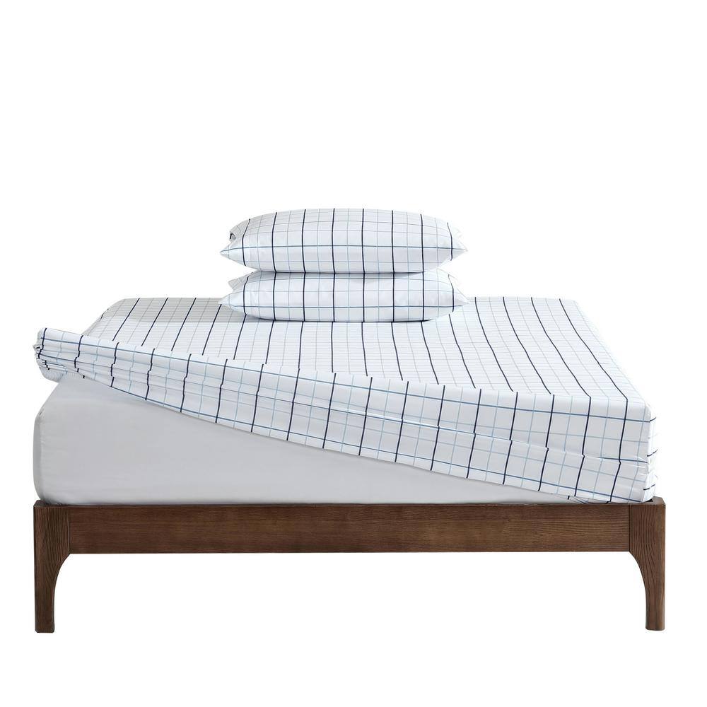 Classic Blue Plaid Microfiber Full Sheet Set