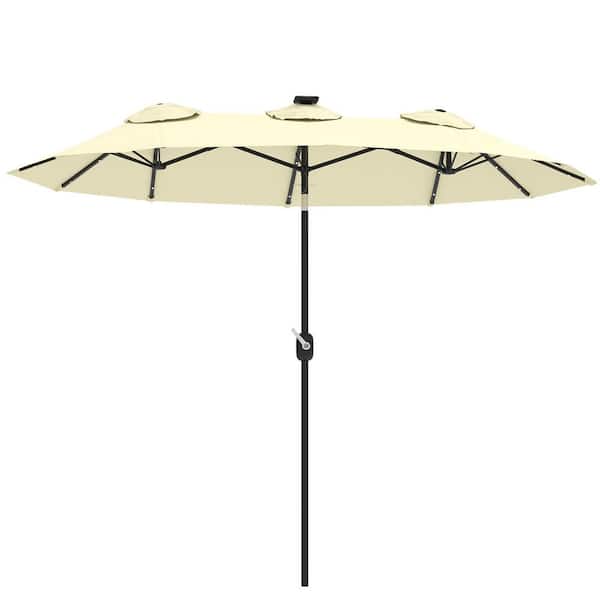 9.7 ft. Double Sided Patio Umbrella in White, Large Outdoor Market Umbrella with LED Solar Light, Tilt and Crank