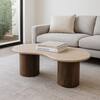 Liv & Skye 48 in. Brown Modern Oval Travertine Stone Top Coffee Table with Mango Wood Base 21493
