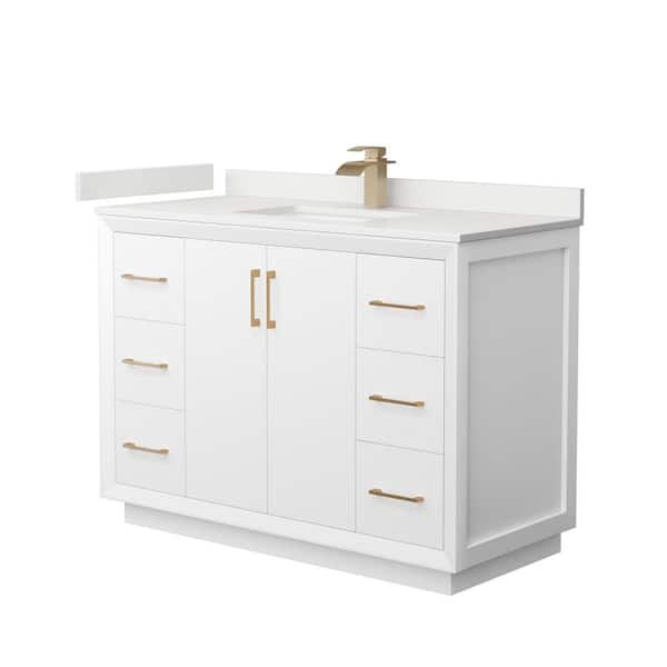 Wyndham Collection Strada 48 in. W x 22 in. D x 35 in. H Single Bath Vanity in White with White Quartz Top