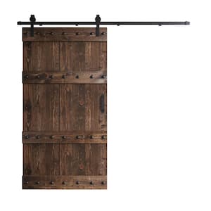 Castle Series 42 in. x 84 in. Kona Coffee DIY Knotty Pine Wood Sliding Barn Door with Hardware Kit