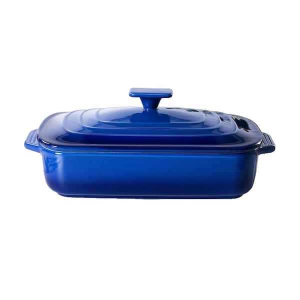 4.0 qt. Ceramic Nonstick Covered Deep Rectangular Baking Dish with Lid, Stoneware Casserole Pan Blue, 1 Piece