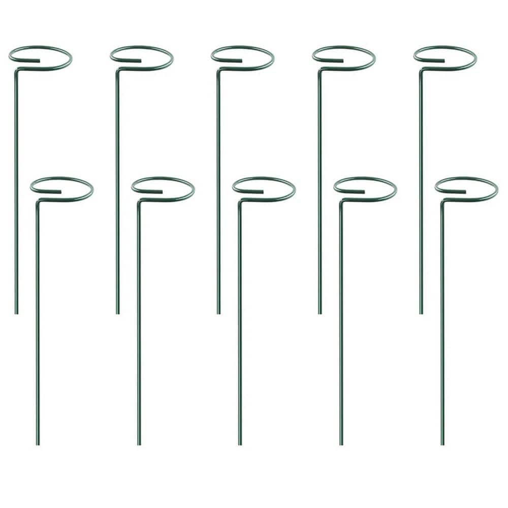 10 in. Green Iron Plant Flower Support Stakes Garden Single Stem Support St
