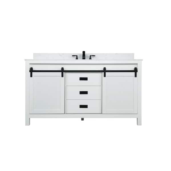Altair Kinsley 60 in. Single Bathroom Vanity Set in White with Composite Stone Vanity Top in Carrara with White Basin