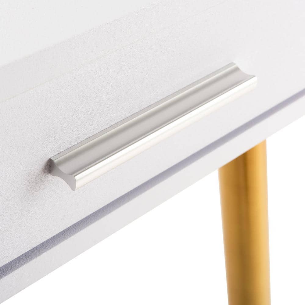 White and Gold Wood Writing Table with Drawer