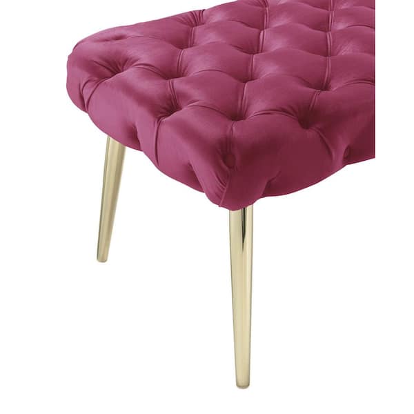 Nicole Miller Shannyn Fuchsia Gold Velvet Bench with Button Tufted