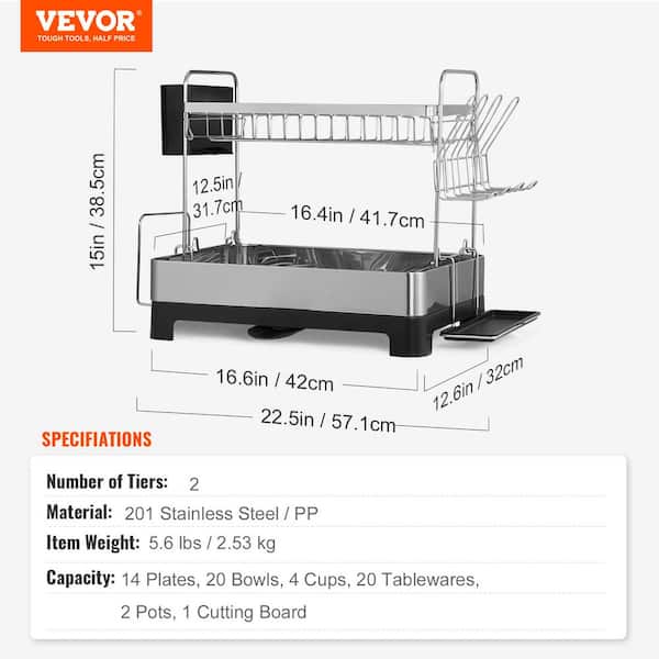 VEVOR Dish Drying Rack Expandable (11.6 in.-18.5 in.) Stainless Steel Dish  Drainer with Drainboard Dish Rack SSLSBTZLSC4869U3LV0 - The Home Depot
