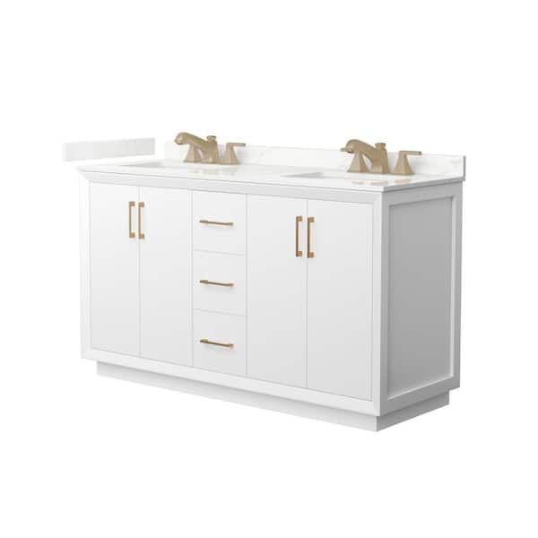 Wyndham Collection Strada 60 in. W x 22 in. D x 35 in. H Double Bath Vanity in White with Giotto Quartz Top