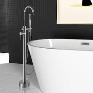 Single-Handle Freestanding Bathtub Faucet High-Arch with Handheld Shower in Brushed Nickel