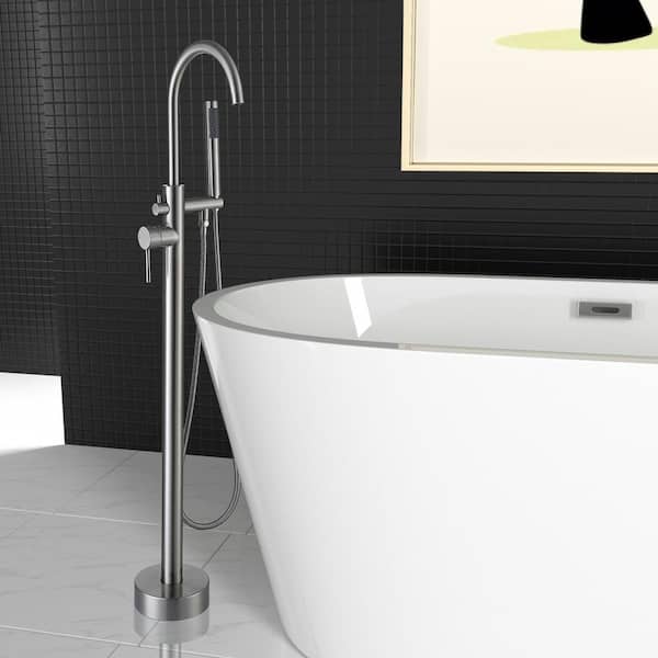 Single-Handle Freestanding Tub Faucet High-Arch with Handheld Shower in Brushed Nickel