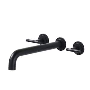 Double-Handle Wall Mount Roman Tub Faucet with 12 in. Long Spout and Valve in Matte Black