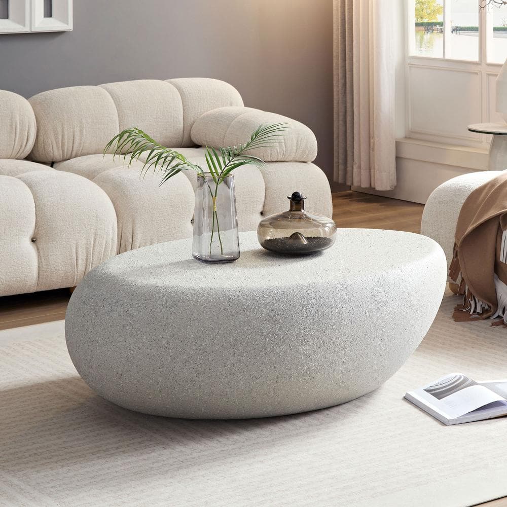 43.31 in. Elliptical Fiberglass Coffee Table, Matte Rock Texture, No Assembly, Living Room price history on PriceWatchPro