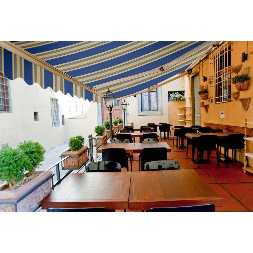 Luxury Ocean Blue Stripes Motorized Retractable Awning