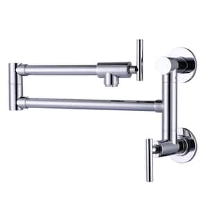 Brass Wall Mounted Pot Filler with control Double Joint Swing Arm in Polished Chrome