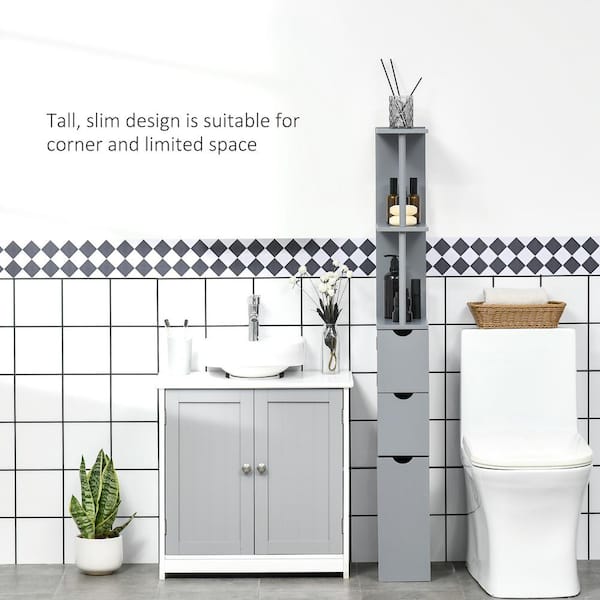 mDesign Steel/Plastic 2-Tier Freestanding Bathroom Corner Organizer Shelf,  Clear 