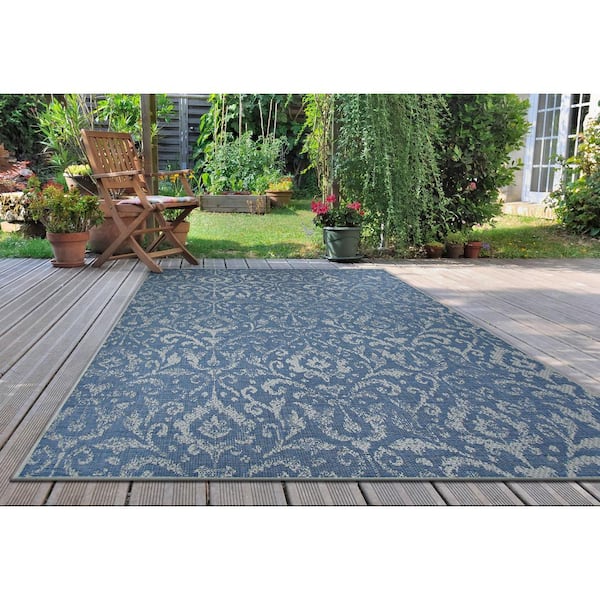 Marseille St. Marcel Blue 2 ft. x 4 ft. Indoor/Outdoor Area Rug