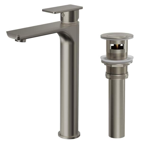 12 in. Faucet Height 1-Handle Single Hole Bathroom Sink Faucet Spot-Resistant in Brushed Nickel with Pop-Up Drain