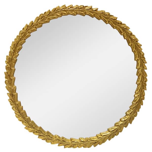 Mirrorize Canada 17 in. x 17 in. Guilded Round Leaf Patterned Antique Gold Finish Frame