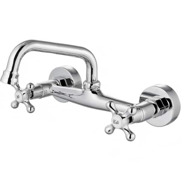 Double Handle Wall Mounted Bathroom Faucet in Chrome Polish