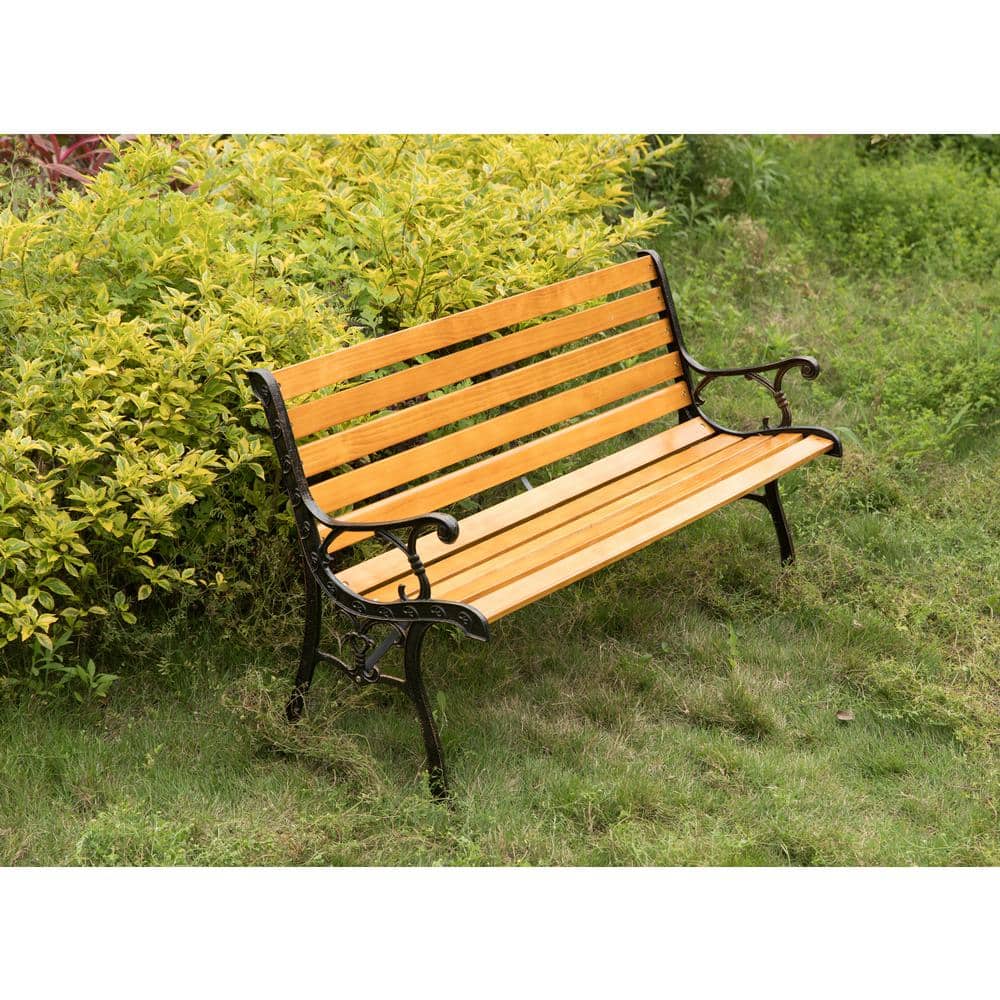 Classic Wooden and Steel Outdoor Garden Bench