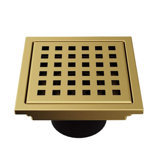 Elan 4 in. Square Shower Drain in Matte Brushed Gold