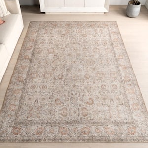 Hillstone Light Brown 7 ft. 10 in. x 10 ft. Traditional Vintage Medallion Area Rug