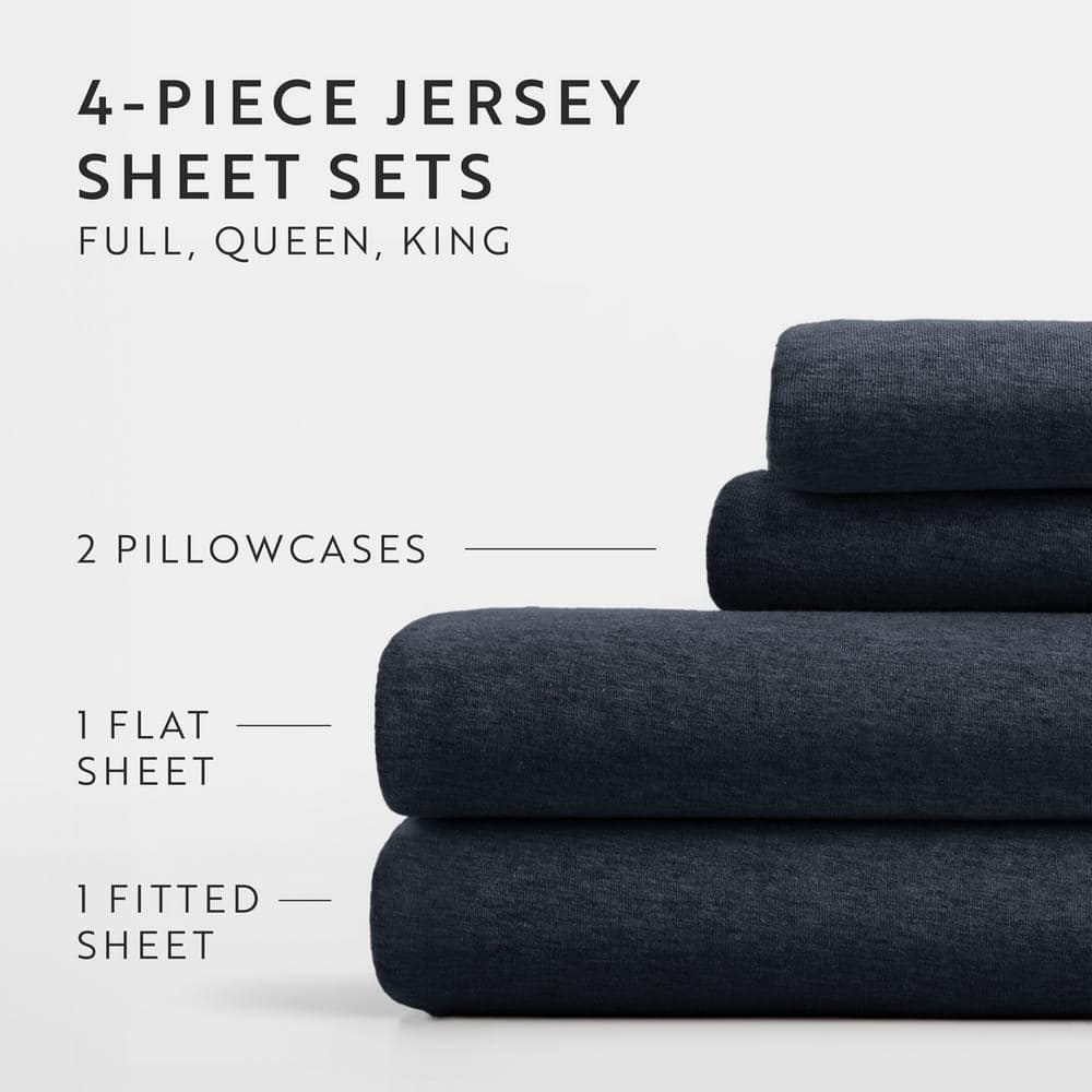 Navy Full Cotton Jersey Knit 4-Piece Bedding Set