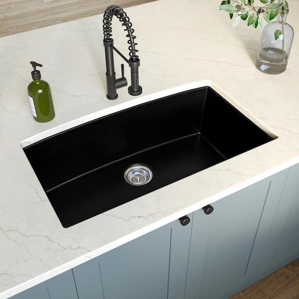 SIN JIページ MSI 32 in. Undermount Single Bowl Matte Black Quartz Kitchen