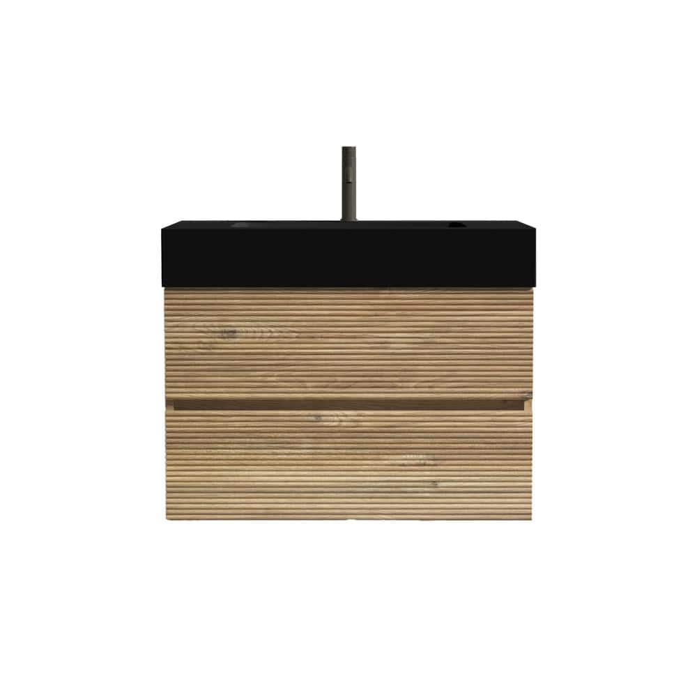 29.94 in. W x 18.12 in. D x 23.64 in. H Floating Bath Vanity in Brown with Black Engineered Solid Surface Top price history on PriceWatchPro