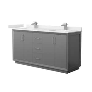 Strada 66 in. W x 22 in. D x 35 in. H Double Bath Vanity in Dark Gray with White Cultured Marble Top
