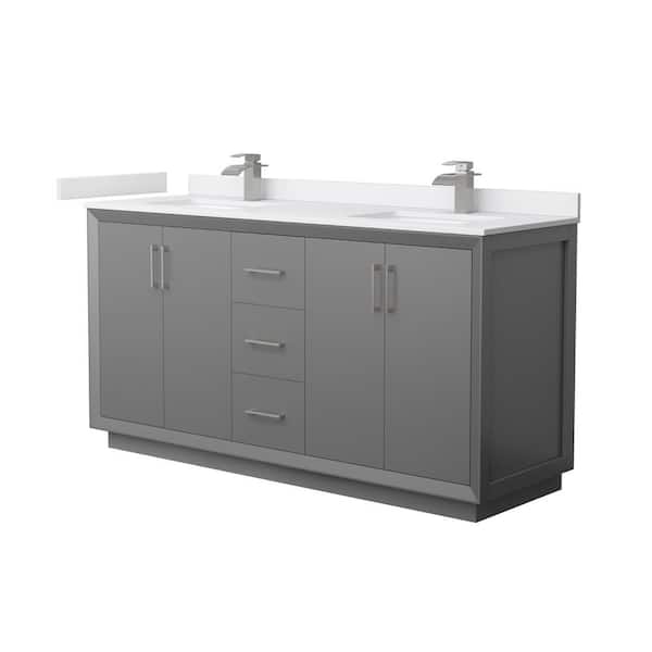 Wyndham Collection Strada 66 in. W x 22 in. D x 35 in. H Double Bath Vanity in Dark Gray with White Cultured Marble Top
