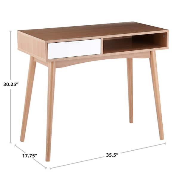 Nathan James Parker Modern Home Office Writing Computer or Laptop Desk with Open Storage Cubby and Small Drawer Walnut