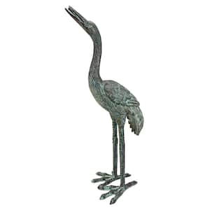 23 in. H Small Straight Neck Crane Verdigris Piped Spitting Statue
