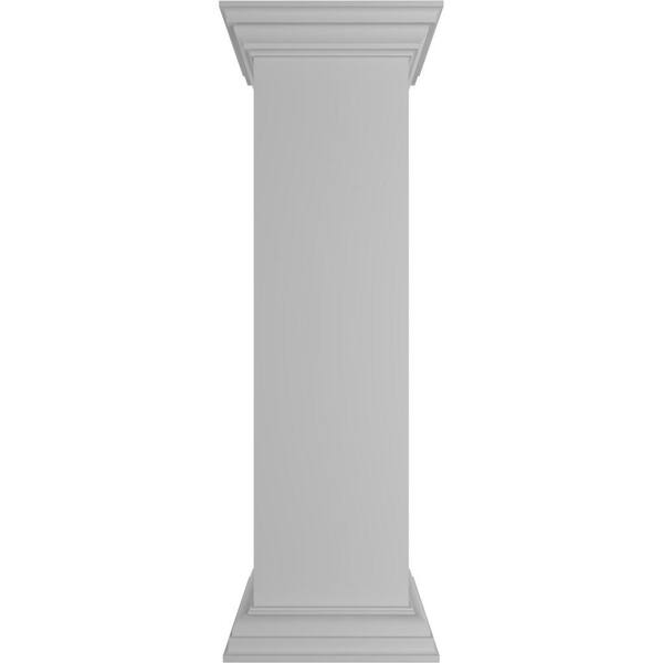 Ekena Millwork Plain 40 in. x 10 in. White Box Newel Post with Peaked Capital and Base Trim (Installation Kit Included)