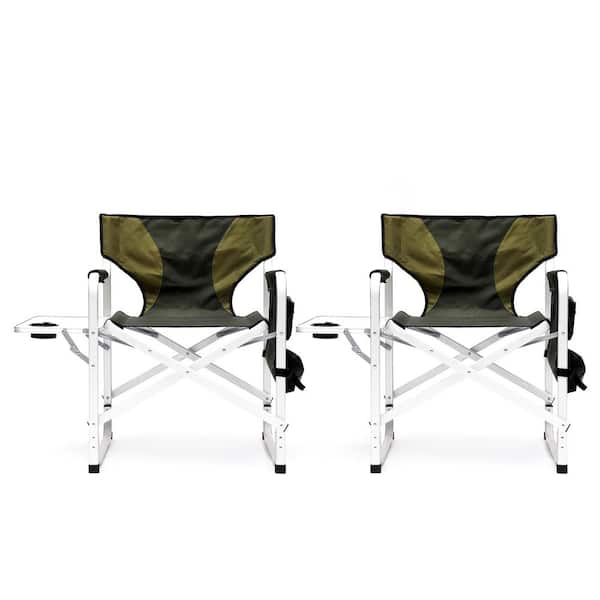 Tunearary Upholstered Portable Oversized Director's Chair, Aluminium Fold-able with Side Table and Storage Bag, Green (Set of 2)