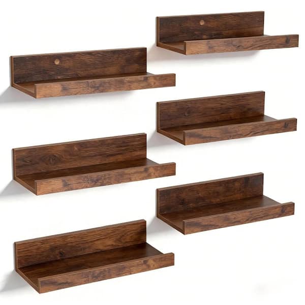 15.7 in. W x 1.7 in. H x 5.1 in. D Wood Rectangular Shelf in Smooth Country Rustic, Wall Mounted Wood Shelf (6 Shelves)