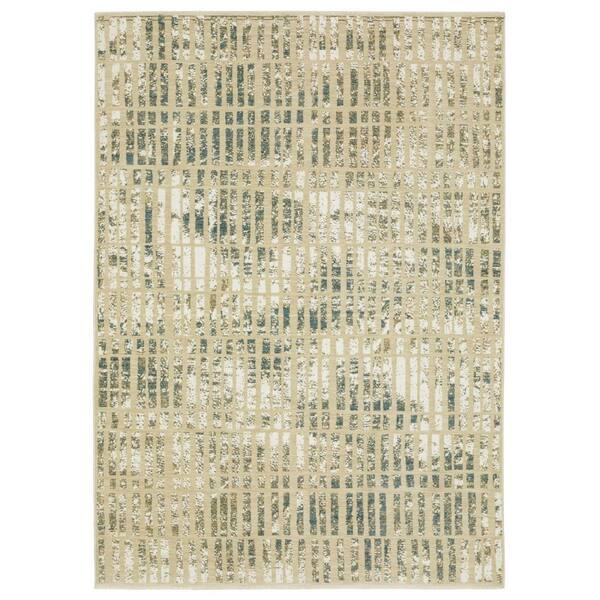 10 ft. x 13 ft. Beige, Blue Geometric Washable Area Rug